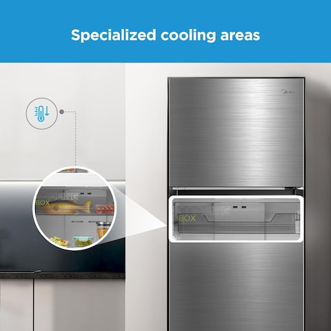 Midea 580L Gross Top Mount Double Door Refrigerator MDRT580MTE46, 2 Doors Frost Free Fridge Freezer with Smart Sensor &amp; Humidity Control, Active-C Fresh, Multi-Air Flow, Electronic Silver, Large
