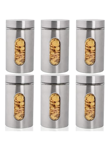 Stainless Steel Food Storage Canister Sets,Set of 6 Airtight Sugar Coffee Tea Candy Storage Jars 950ml