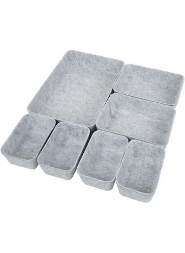 7 PCS Drawer Organiser Divider Trays, Office Desk Organizer Drawer Trays, Dresser Divider Bins, Separators Drawer Divider for Kitchen Cutlery, Makeup, Office, Baby, Jewelries, Pens (Grey)