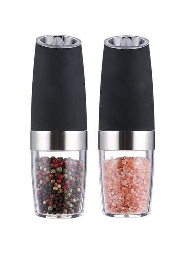 U-HOOME Gravity Electric Salt and Pepper Grinder , Salt or Pepper Mill &amp; Adjustable Coarseness, Battery Powered with LED Light, One Hand Automatic Operation, Stainless Steel