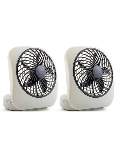 O2COOL Treva 5-Inch Battery Powered Portable Desk Fan - 2 Speeds, Compact Folding &amp; Tilt Design, Mini Fan for Cubicles, Travel &amp; Emergency Preparedness   2 Pack - White