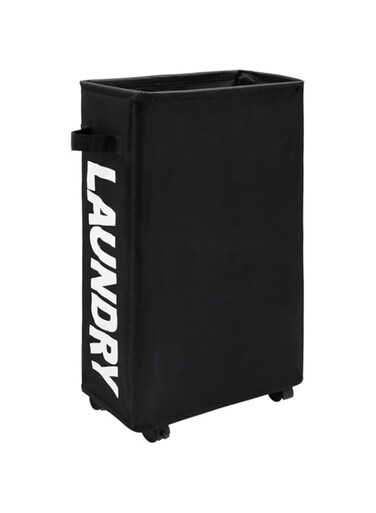 Diylove Rolling Slim Laundry Basket on Wheels, Foldable Laundry Hamper with Handle, Collapsible Laundry Sorter and Organizer, Tall Storage Basket Bin (Black)