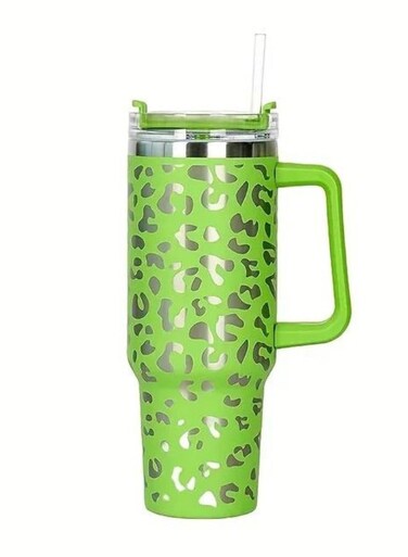 LLC 40 oz Tumbler with Handle Leopard Stainless Steel Thermos Mug Coffee Cup Outdoor Car Mug Sports Travel Stainless Steel Tumbler (Green)