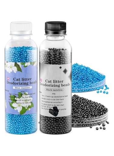 Cat Litter Box Deodorant Beads, Azonee Cat Litter Box Deodorant Crystals, Eliminate Cat Stink, Neutralize Odor, 8.5 oz 2 pcs, Black ActivatedCarbon is Odorless, Blue Jasmine Scent
