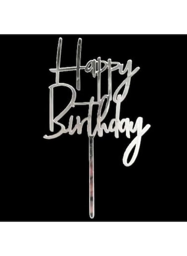 Acrylic Glitter Cake Decorating Topper - Happy Birthday Wordart Silver