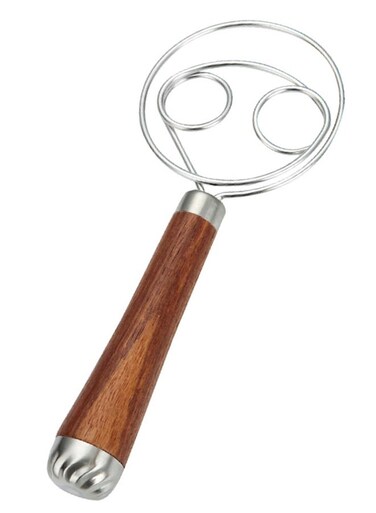 Dough Whisk, Double Eyes Stainless Steel Bread Dough Whisk, Hand Bread Dough Mixer with Wooden Handle for Pastry, Baking Cake, Sourdough, Dessert, Pizza