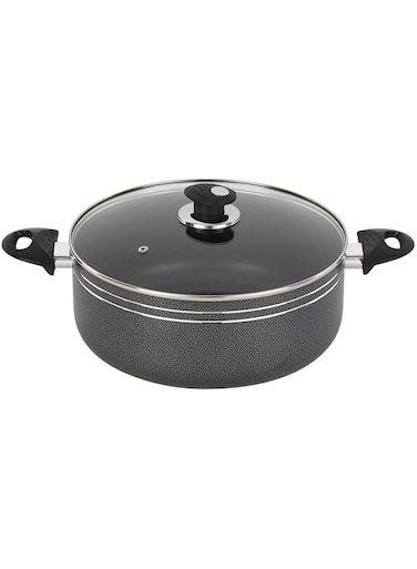 Royalford Aluminium Non-Stick Casserole Pot RF11964,30cm Induction Safe Tempered Glass Lid Bakelite Handle &amp; Knob Cookware Casserole Suitable for All Stoves Freezer Safe