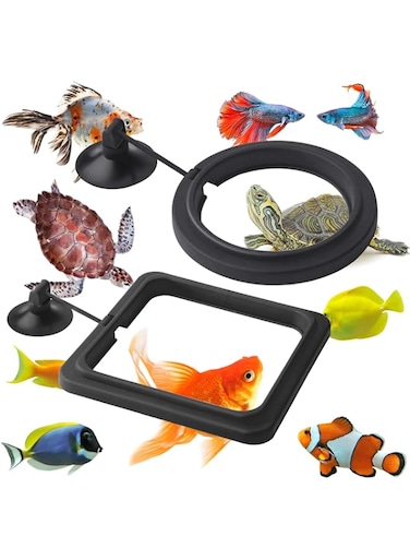 TERRIFI Fish Feeding Ring, Fish Feeder Aquarium Fish Turtle Tank Accessories Food Feeder Circle 2 Pieces (Black)