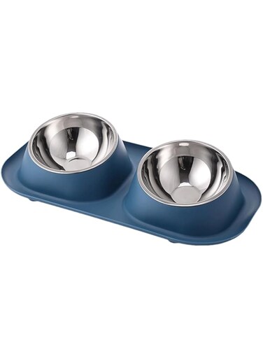 Sagreeny Tilted Cat Bowl Set Stainless Steel Cat Food and Water Dishes with Non-Spill Plastic Mat 2-in-1 Detachable Pet Feeder Bowls for Cats Puppy, Small Sized Dogs, Blue
