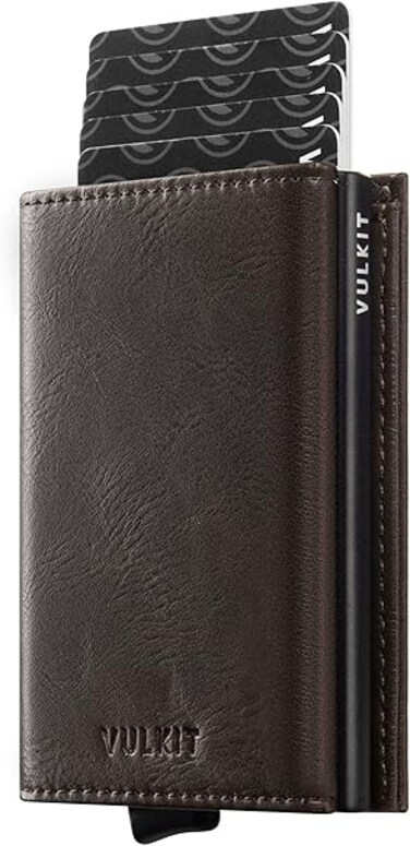 VULKIT Men's Credit Card Holder Credit Card Holder Leather RFID Wallet Pop Up Wallet with 3 Slots for Cards &amp; Banknotes&hellip;
