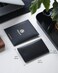 VULKITLeather Business Card Holder 2 Sided Slim Business Name Card Organizer for Men or Women, Up to hold 20 cards(Carbon Black)