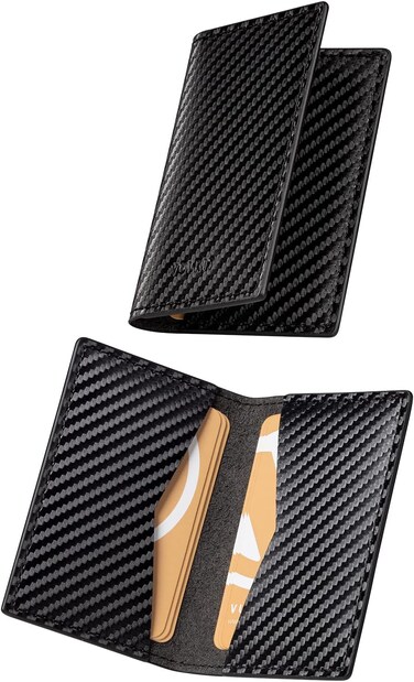 VULKITLeather Business Card Holder 2 Sided Slim Business Name Card Organizer for Men or Women, Up to hold 20 cards(Carbon Black)