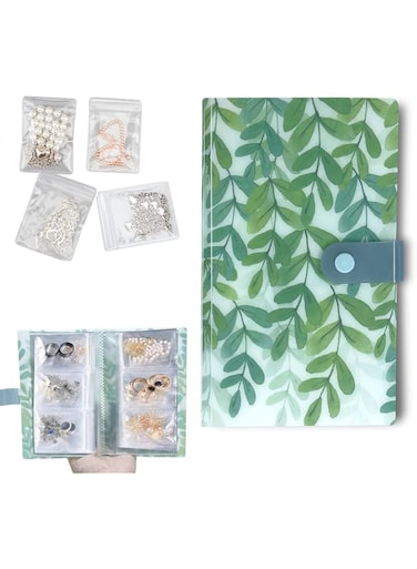 KASTWAVE Jewelry Storage Book, PVC Transparent Card Holder Rings Necklace Earring Organizer Travel, Cute Jewelry Organizer Book with 120 Pockets + 100 Pcs Small Jewelry Storage Bags (Green tree)