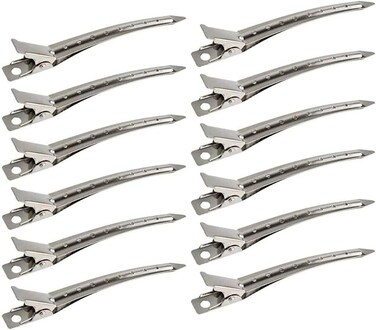 CARE AND SMILE 12 Packs Duck Bill Clips 9cm Rustproof Metal Alligator Curl Clips with Holes for Hair Styling Hair Colouring Silver
