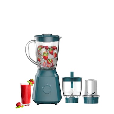 DOMEA 3-in-1 Blender, Chopper &amp; Grinder, 1.5L Capacity, 300-350W Power, PC Unbreakable Jar, Stainless Steel Blades, Overheat Protection, For Smoothies, Protein Shakes, Milkshakes &amp; Food preparation