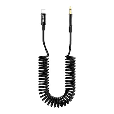 كابل الصوت المضفر 3.5 مم AUX إلى USB-C من بورودو، طول 1.2 متر، تصميم خالي من التشابك، وظيفة التراجع التلقائي، صوت عالي الجودة، التوافق العالمي، أسود
