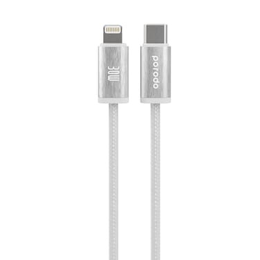 كابل بورودو المنسوج 30 واط من USB-C إلى لايتنينج بطول 1.2 متر   خالٍ من التشابك، عمر افتراضي +15000 انحناءة، شحن سريع ونقل بيانات، غلاف من الألمنيوم، متوافق مع iPhone 14/13/12 - أبيض
