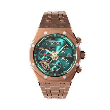 ساعة بورودو كريستالو AP الذكية، شاشة AMOLED بحجم 49 مم، دقة 466 × 466، ذاكرة 128 ميجابايت، بطارية 260mAh، هيكل من سبائك الزنك، بلوتوث V3.0/V5.0، مستشعر G، مستشعر IC - ذهبي وردي
