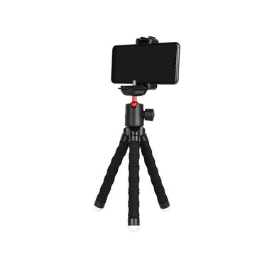 Porodo Flexible Versatile Tripod 33cm with 330mm Extended Height, 34mm Head Diameter, 360&deg; Panoramic Head, High-Density Foam, Accessories Mount, 1/4" Mount Screw
