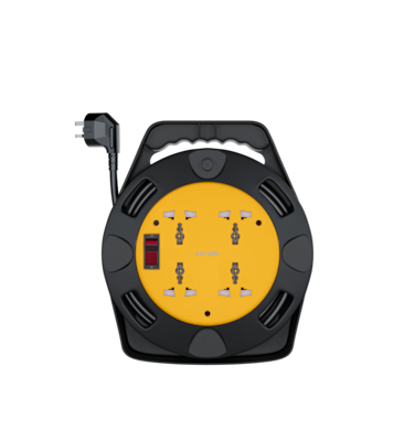 Porodo 4AC Extension Cable Reel With UK Plug(10W Cable), EU/UK/US/AU Ports Compatibility, Universal Sockets, Carrying Handle, Easy Cable Winding, 10M Copper Cable, Portable &amp; Easy To Carry, 13A Max