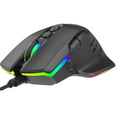 Porodo 12800 DPI Gaming Wired Mouse, 9 Programmable Keys, 13 RGB Lighting Modes, Huano Switches (10 Million Clicks), 1.5m Cable, 125Hz Polling Rate, ABS Build - Black
