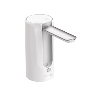 Porodo Lifestyle Portable Water Pump, 1200mAh Rechargeable Battery, Digital Display, 4W Power, Universal Bottle Compatibility, 200/600/800mL Pumping, Type-C Charging, Touch Control, White
