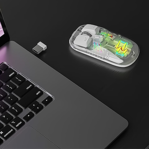 ماوس بلوتوث Porodo 1600 DPI شفاف 2.4G ثنائي الوضع - أبيض