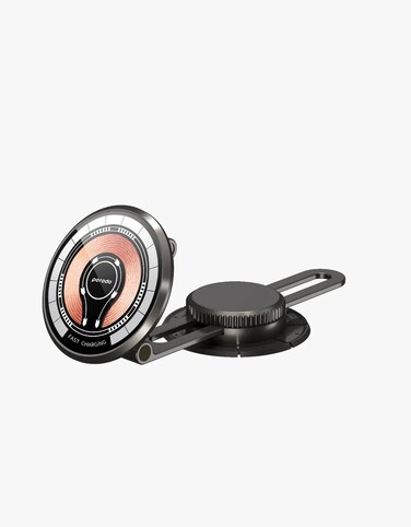 Porodo MagSafe Charging Transparent Phone Mount, 360&deg; Rotating Base, 15W Wireless Fast Charging, 15x Embedded N52 Magnets, 4500Gauss Magnetic Force, USB-C Cable &ndash; Black
