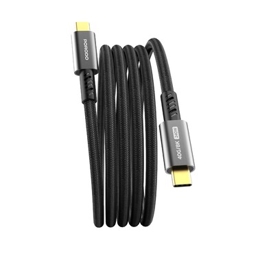 Porodo Thunderbolt Type-C to Type-C Cable 1.8m   240W Power Delivery, 40Gbps Data Transfer, 8K UHD Video Support, Rapid Data Sync, High-Speed Charging, Ultra-Durable Design - Black
