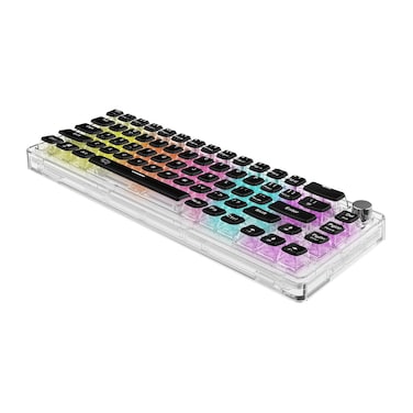 Porodo Gaming Pudding Keycaps Transparent Mechanical Keyboard, 67-Key Layout, Dual Language Arabic/English, 50 Million Clicks Lifespan, RGB Lights, Wired Connection, 1.5M Cable, Clear
