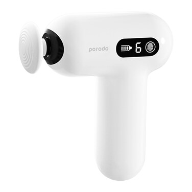 Porodo Lifestyle Active Precision Massager, 1500mAh Battery, 2.5H Recharge, 6mm Massage Stroke, 4H Working Time, LED Digital Touch Display, Type-C Charging, 6 Speed Levels, 40dB Noise Level, White
