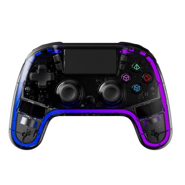 Porodo Gaming PS4 Gamepad Transparent Controller, 900mAh Battery, 6-16 Hours Working Time, Bluetooth 5.0, Type-C Charging Port, 8m Working Distance, Touchpad &amp; Vibration Feedback, RGB Lighting, Black
