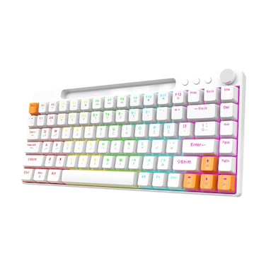 Porodo 84 Keys Mechanical Gaming Keyboard, SNK Red Switch, 23 Backlight Modes, Volume Knob, 1.5M PVC USB Cable, 84-Key Layout (US + Arabic), Mac &amp; Windows Compatible - White
