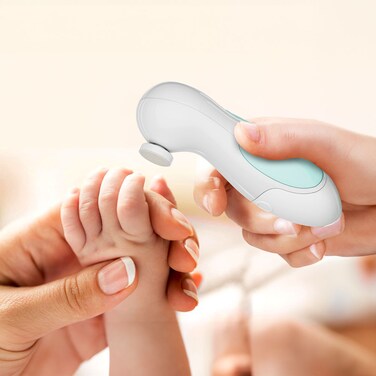 مبرد أظافر الأطفال من بورودو لايف ستايل، دوران لطيف 360°، ضوء ليلي مدمج، تصميم مريح، صندوق تخزين، رؤوس قابلة للتبديل، تشغيل صامت، قص لطيف، سرعة قابلة للتعديل - أبيض.