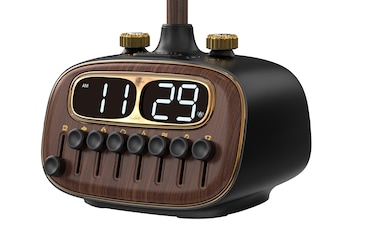 Porodo Retro Desk Lamp with Bluetooth Speaker, USB-A Charging Port, Adjustable Light, 8 Nature Sounds, Alarm &amp; Snooze Function, 3 Brightness Levels, ABS + Metal - Black
