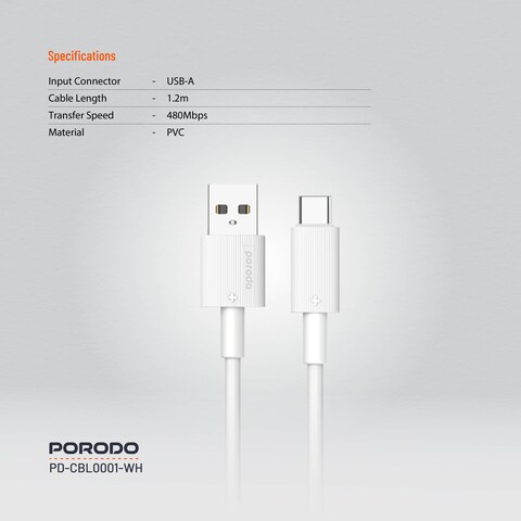 كابل بورودو USB-A QC إلى Type-C من PVC بطول 1.2 متر خالٍ من التشابك، شحن سريع ونقل بيانات، عمر افتراضي +15000 انحناء، خفيف الوزن وسهل الحمل، متوافق مع الهواتف الذكية وسماعات الأذن (أبيض)
