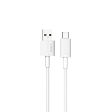 Porodo USB-A QC to Type-C PVC Cable 1.2m Tangle Free, Fast Charging &amp; Data Transfer, +15000 Bends Lifespan, Lightweight &amp; Portable Compatible with Smartphones, Earbuds (White)
