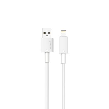 Porodo USB-A QC to Lightning PVC Cable 1.2m Tangle Free, Fast Charging &amp; Data Transfer, +15000 Bends Lifespan, Lightweight &amp; Portable, Compatible with Apple iPhone, AirPods (White)

