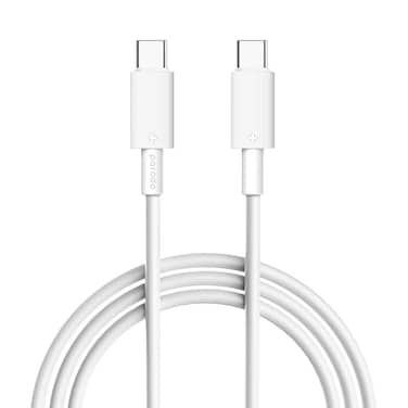 Porodo USB Type-C to USB Type-C Fast Charging Cable, 60W PD, 3 Meters PVC Cable, 480Mbps Data Transfer Speed, Over 15000 Bends, Tangle Free, High-Graded Copper (White)