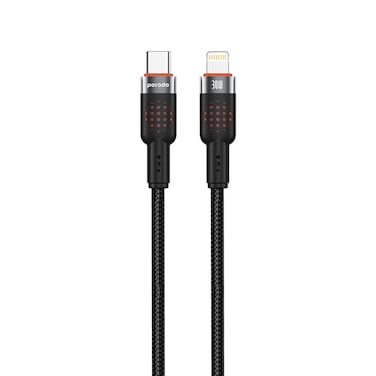 Porodo USB-C to Lightning Aluminum Braided Cable 1.2m Length, 30W PD Fast Charging, 480Mbps Data Transfer, High-Grade Copper Core, Tangle-Free Design, 15000+ Bends Lifespan, Charge &amp; Sync
