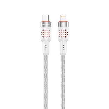 Porodo Braided Type-C to Lightning Cable 1.2M, 480Mbps Transfer Speed, 30W Power Delivery Fast Charging, 15000+ Bends Lifespan, Tangle-Free Aluminum Alloy Woven Design - White
