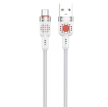 Porodo Braided USB-A to Type-C Cable, 480Mbps Data Transfer Speed, Aluminum Alloy &amp; Woven Cable, 1.2m Length, Tangle-Free Design, More than 15,000 Bends Lifespan, White
