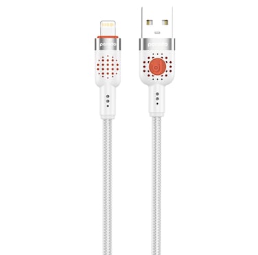 كابل بورودو المضفر من سبائك الألمنيوم USB-A إلى لايتنينج بطول 1.2 متر، شحن سريع 2.4A، نقل بيانات 480Mbps، خالٍ من التشابك، عمر افتراضي أكثر من 15000 انحناء، متين ومرن، تصميم فاخر - أبيض

