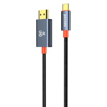 Porodo Woven Type-C to HDMI Cable 2m   4K Ultra HD @ 60Hz, Plug &amp; Play, Tangle-Free, Durable Woven Braided Design, Aluminum Alloy Material for Stability - Black
