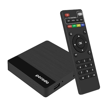 Porodo Android TV Box 1+8 GB Support 4K with BT RCU and USB Dongle - Black