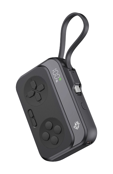 Porodo Gaming 10000mAh Mini Powerbank, Gaming Design, Type-C/USB A Ports, Built-In Type-C Cable, PD 20W, Fast Charging, Digital Display Indicator, Controller Design &ndash; Black