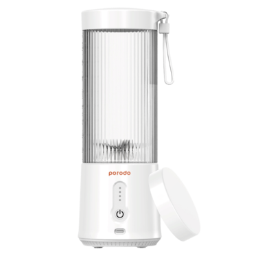 Porodo Lifestyle Portable Blender with Extra Bottom Lid 450ml, 4000mAh Battery, 18000rpm Motor Speed, Stainless Steel Blades, Leak-Proof Design, Compact &amp; Lightweight - White