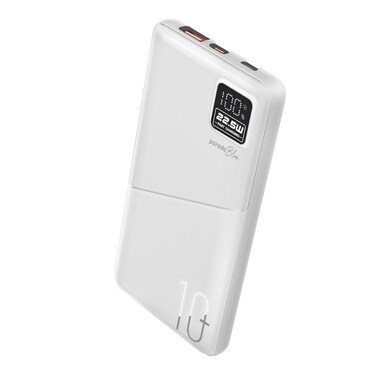 Porodo Blue Quick Charge 10000mAh Power Bank, USB-A &amp; USB-C Outputs, 20W Power Delivery, 22.5W USB Output, Digital Display, Fast Charging, Compact &amp; Portable - White