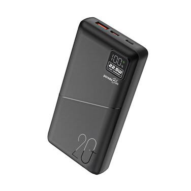 Porodo Blue 20000mAh Quick Charge Power Bank, USB-A &amp; USB-C Output, 0-60% in 35 Minutes, Dual USB Output, High Battery Life, PD 20W, QC3.0 22.5W, Fast &amp; Efficient Charging - Black
