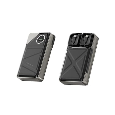 بورودو باور بانك 2x Type-C، سعة 20000mAh، PD 22.5W، USB-A 22.5W، كابلات مدمجة Lightning وType-C، شحن سريع، شاشة رقمية – أسود
